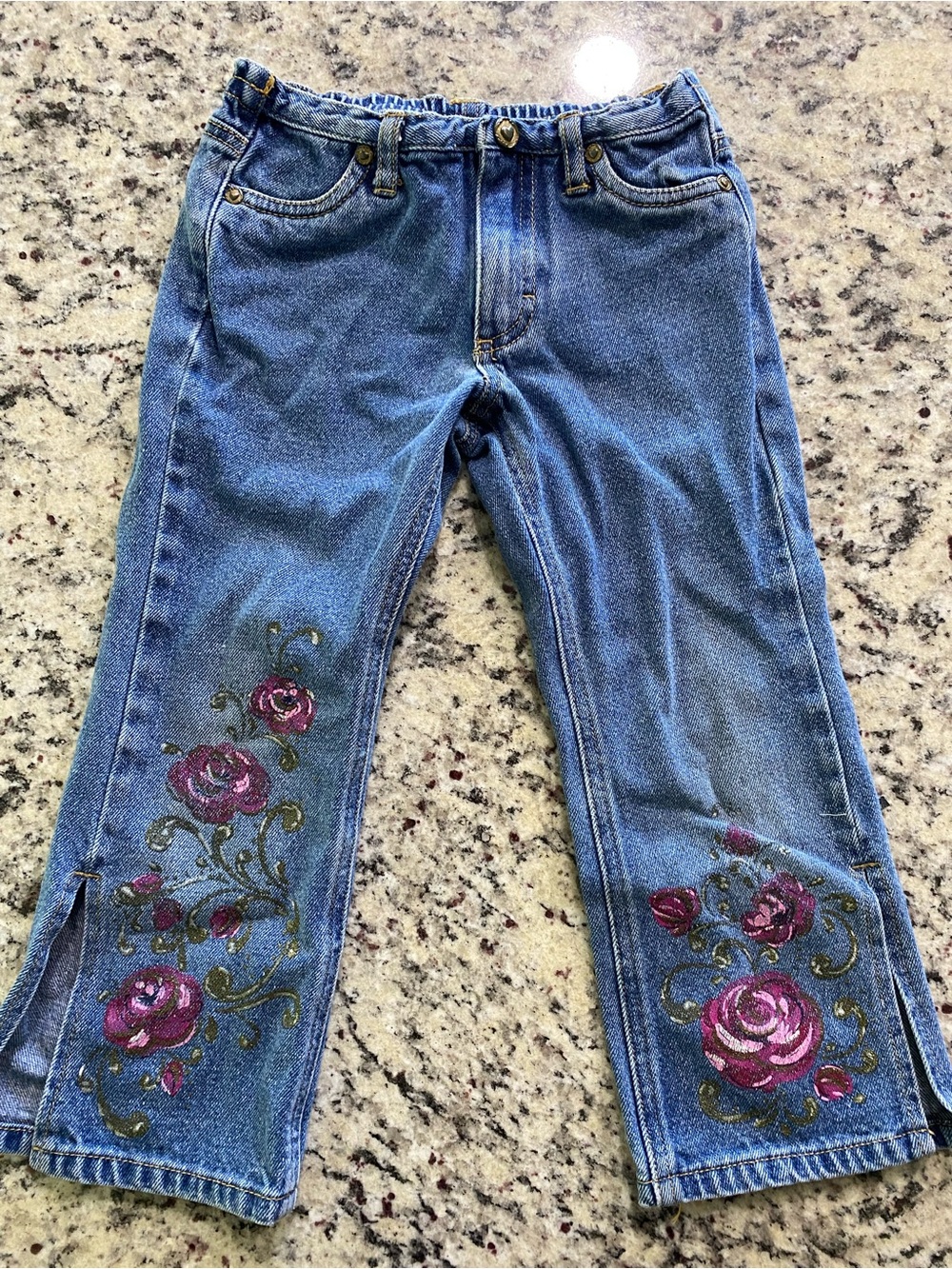 The Children's Place Blue Denim Jeans with Pink Rose Embroidery